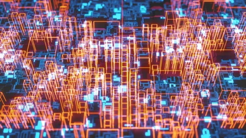 3D rendering of digital city seamless loop Stock Footage 159133285
