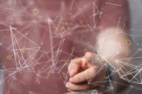 A 3d rendering of a digital coding concept with geometrical figures tapped by Stock Photos