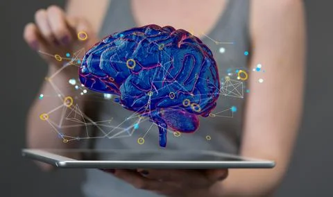 3d rendering of the digital concept of a creative thinking brain network Stock Photos