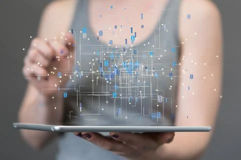 A 3D rendering of digital cyberspace with particles and digital data network  Stock Photos