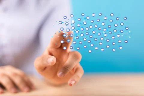 A 3D rendering of digital cyberspace with particles and digital data network  Photos