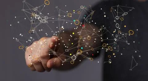 A 3d rendering of Digital cyberspace with particles and Digital data network  Stockfoto's