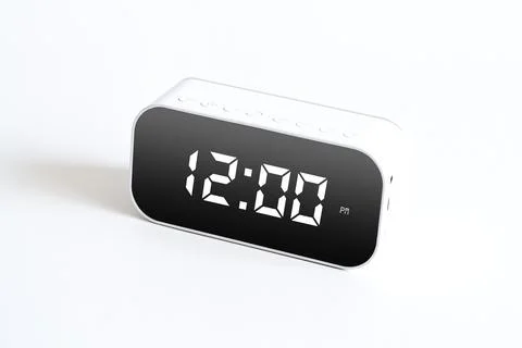 A 3D rendering of a digital display flashing 12 O'clock isolated on a white b 스톡 일러스트