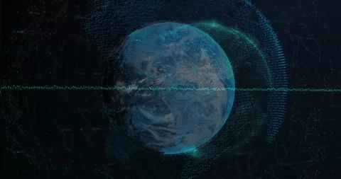 3D rendering digital Earth globe rotating center, network lines swirling, Stock Footage 309282520