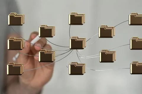 A 3D rendering of the digital folder icons networking in cyberspace, internet Stockfoto's