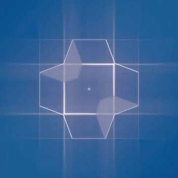 3d rendering digital illustration of geometric shapes on a blue background Stockillustratie