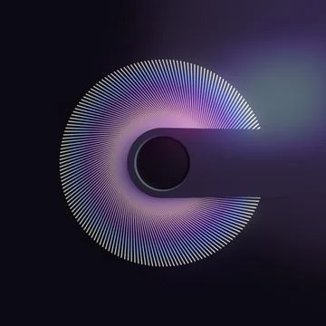 3d rendering digital illustration of purple geometric object with neon gradient Stock Illustration