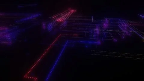3D rendering of a digital neon mesh made of bright lines and dots Stock-Illustration