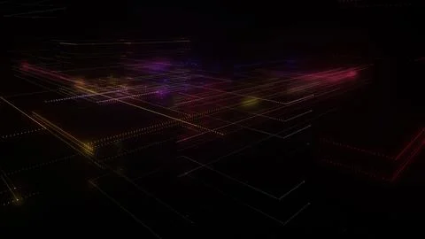 3D rendering of a digital neon mesh made of bright lines and dots Stock Illustration