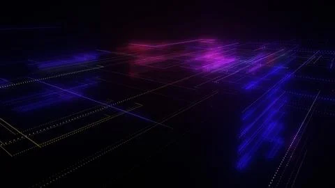 3D rendering of a digital neon mesh made of bright lines and dots Illustrazione stock