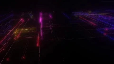 3D rendering of a digital neon mesh made of bright lines and dots Stock Illustration