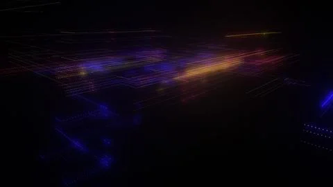 3D rendering of a digital neon mesh made of bright lines and dots Illustrazione stock