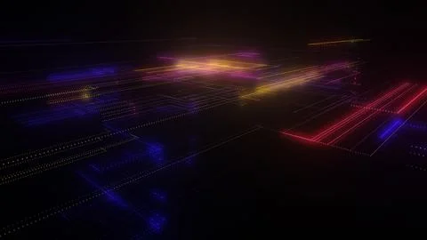 3D rendering of a digital neon mesh made of bright lines and dots Stock Illustration