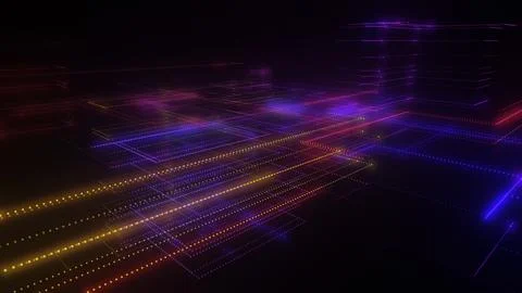 3D rendering of a digital neon mesh made of bright lines and dots Stock Illustration