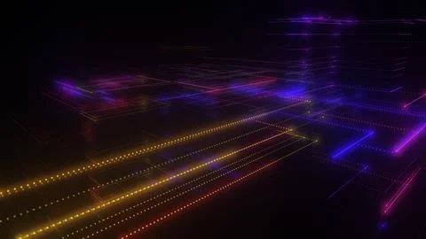 3D rendering of a digital neon mesh made of bright lines and dots 스톡 일러스트