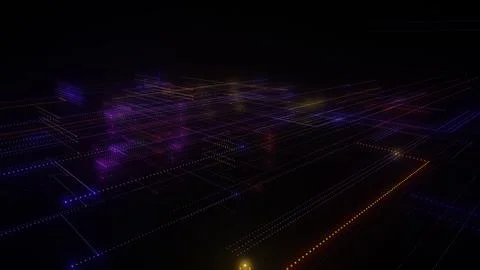 3D rendering of a digital neon mesh made of bright lines and dots Stock Illustration