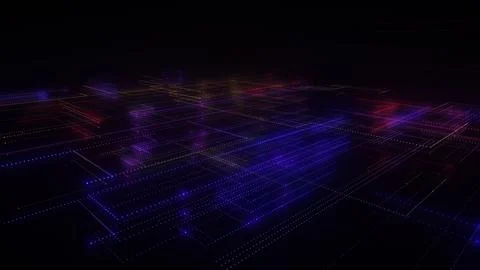 3D rendering of a digital neon mesh made of bright lines and dots Stock Illustration