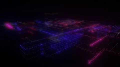 3D rendering of a digital neon mesh made of bright lines and dots Illustrazione stock