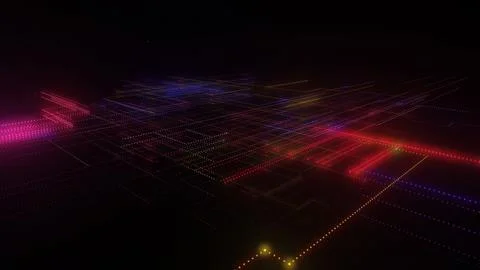 3D rendering of a digital neon mesh made of bright lines and dots イラスト素材