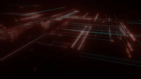 3D rendering of a digital neon mesh made of bright lines and dots Illustrazione stock