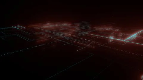 3D rendering of a digital neon mesh made of bright lines and dots Illustrazione stock