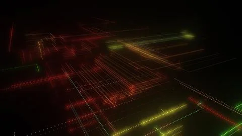 3D rendering of a digital neon mesh made of bright lines and dots Stock Illustration