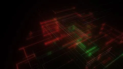 3D rendering of a digital neon mesh made of bright lines and dots 库存插图