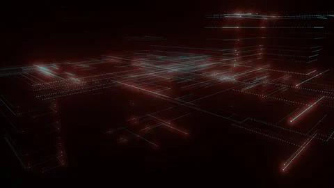 3D rendering of a digital neon mesh made of bright lines and dots Stock Illustration