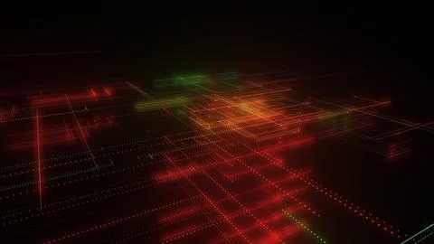 3D rendering of a digital neon mesh made of bright lines and dots Stock Illustration