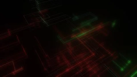 3D rendering of a digital neon mesh made of bright lines and dots Illustrazione stock