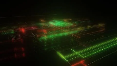 3D rendering of a digital neon mesh made of bright lines and dots 스톡 일러스트