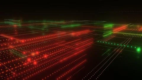 3D rendering of a digital neon mesh made of bright lines and dots Illustrazione stock