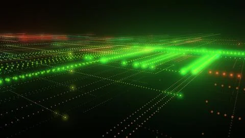 3D rendering of a digital neon mesh made of bright lines and dots Stock-Illustration