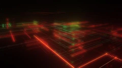3D rendering of a digital neon mesh made of bright lines and dots Stock Illustration