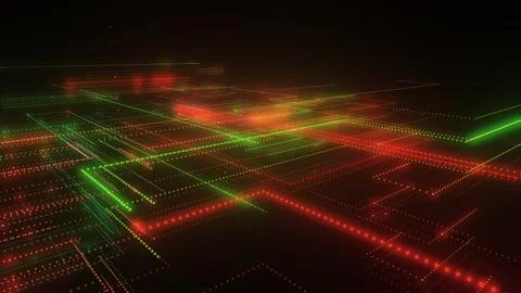 3D rendering of a digital neon mesh made of bright lines and dots Stock Illustration