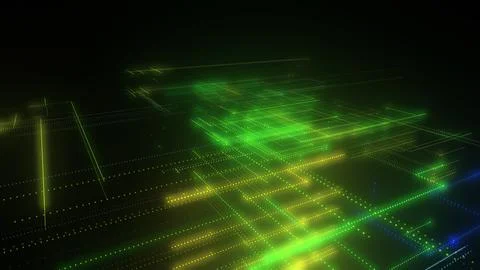 3D rendering of a digital neon mesh made of bright lines and dots Illustrazione stock