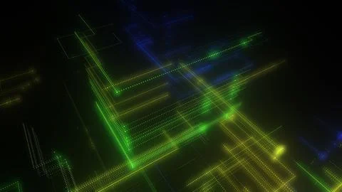 3D rendering of a digital neon mesh made of bright lines and dots Stock Illustration