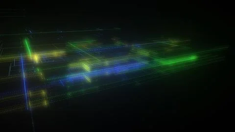 3D rendering of a digital neon mesh made of bright lines and dots Stock Illustration