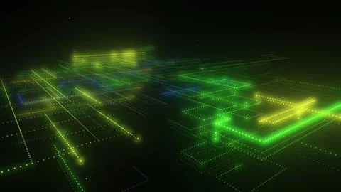 3D rendering of a digital neon mesh made of bright lines and dots イラスト素材