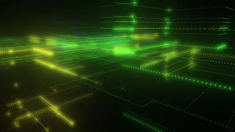 3D rendering of a digital neon mesh made of bright lines and dots Stock Illustration