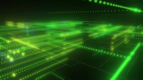 3D rendering of a digital neon mesh made of bright lines and dots Illustrazione stock