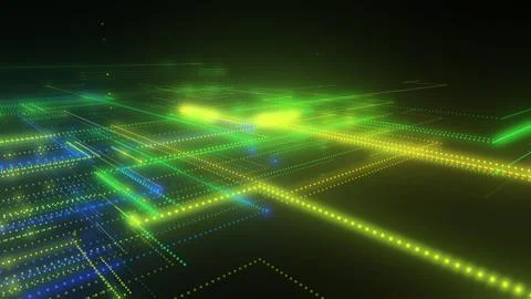 3D rendering of a digital neon mesh made of bright lines and dots Stock-Illustration