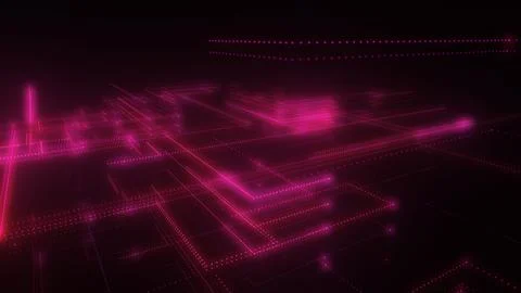3D rendering of a digital neon mesh made of bright lines and dots Illustrazione stock