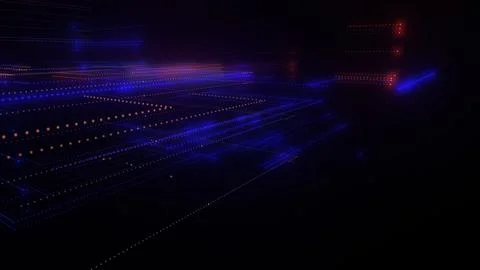 3D rendering of a digital neon mesh made of bright lines and dots Stock Illustration