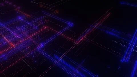 3D rendering of a digital neon mesh made of bright lines and dots Stock Illustration