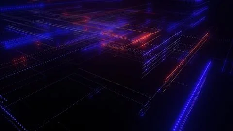 3D rendering of a digital neon mesh made of bright lines and dots Illustrazione stock