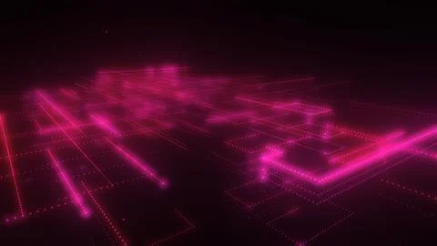 3D rendering of a digital neon mesh made of bright lines and dots Illustrazione stock