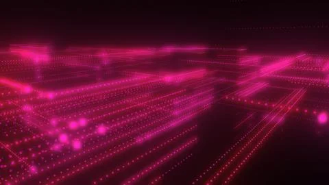 3D rendering of a digital neon mesh made of bright lines and dots Illustrazione stock