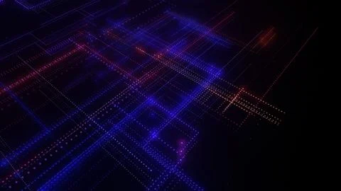 3D rendering of a digital neon mesh made of bright lines and dots Illustrazione stock