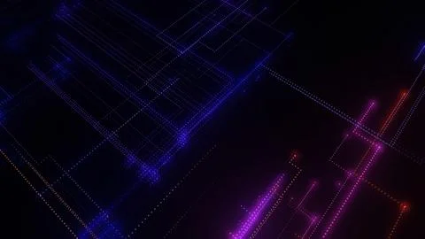 3D rendering of a digital neon mesh made of bright lines and dots 스톡 일러스트